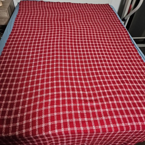 Cashmere Blend Blanket Spread Throw Red White Plaid Stadium Picnic Camp 85"x55" - Picture 7 of 8