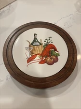 TRIVET CERAMIC HOT PLATE Lobster Pomona tile Wood Frame 8” rubber feet VINTAGE