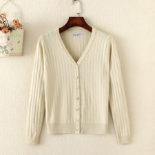 Lady Knitted Sweater Coat Knitwear Outerwear Jacket Cardigan Casual V Neck Solid