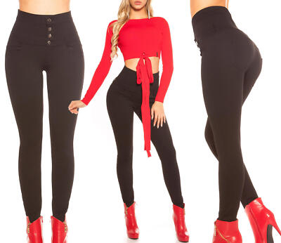 Damen Hose Jeans High Waist skinny hoher Taille Bodycon  Schwarz  XS S