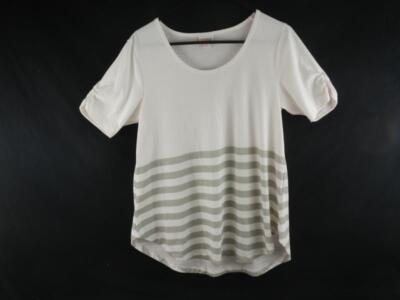 LuLaRoe Damen Klein Weiß & Grün Gestreift Oberteil Mit Geschnürt Ärmel