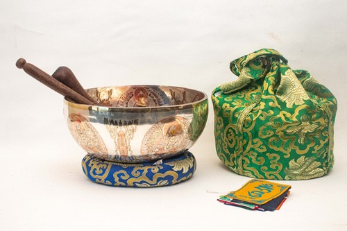 11 inches five buddha Handcrafted copper and Silver Plated Singing Bowl-Healer - Picture 2 of 8