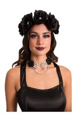 Day of the Dead Black Rose Skull Headband sh 