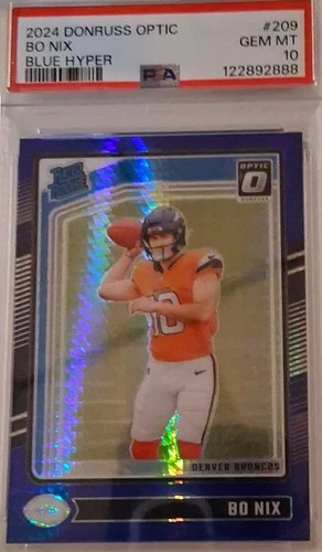 2024 Panini Donruss Optic Bo Nix #209 Blue Hyper Prizm PSA 10