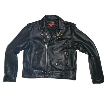 Harley Davidson Black Leather Jacket Mens Size 46 W/ 4 Collectible