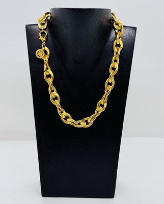 Authentic Vintage Givenchy Gold Oval Link Collar Necklace   4G Logo Pendant