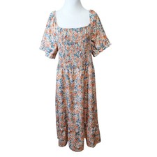 SHEIN VCAY Allover Floral Print Square Neck Puff Sleeve Dress Womens 4XL Smocked