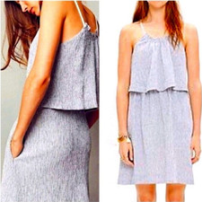 Madewell Dream Drift Overlay Textured High Neck Linen Dress Gray Size 0