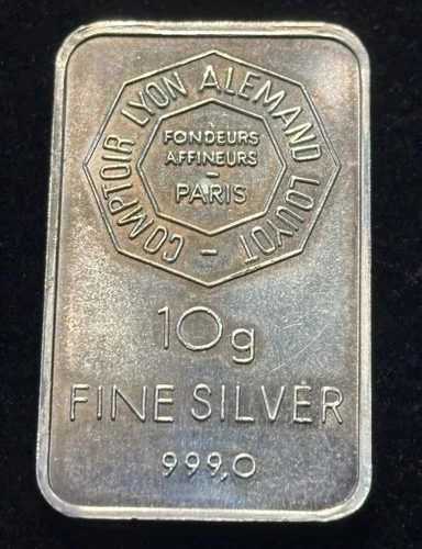 Vintage Comptoir Lyon Alemand Louyot CLAL Paris 10g 999 Silver Bar Rare Refinery