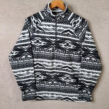 Eddie Bauer Pullover Womens XL Black White Aztec Quarter Zip Fleece Polyester