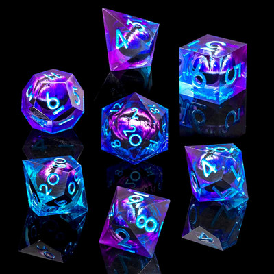 Beholder'S Dragon Eye DND Dice Set,Sharp Edge Liquid Core Resin Handmade Cat Eye