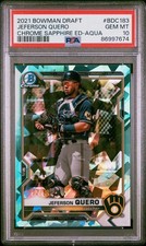 Jefferson Quero 2021 Bowman Draft Chrome Sapphire Aqua Refractor RC 12/20 PSA 10