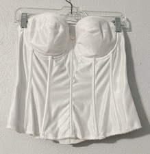 Dominique White Satin Longline Bustier Corset Bra Strapless Bridal Lingerie