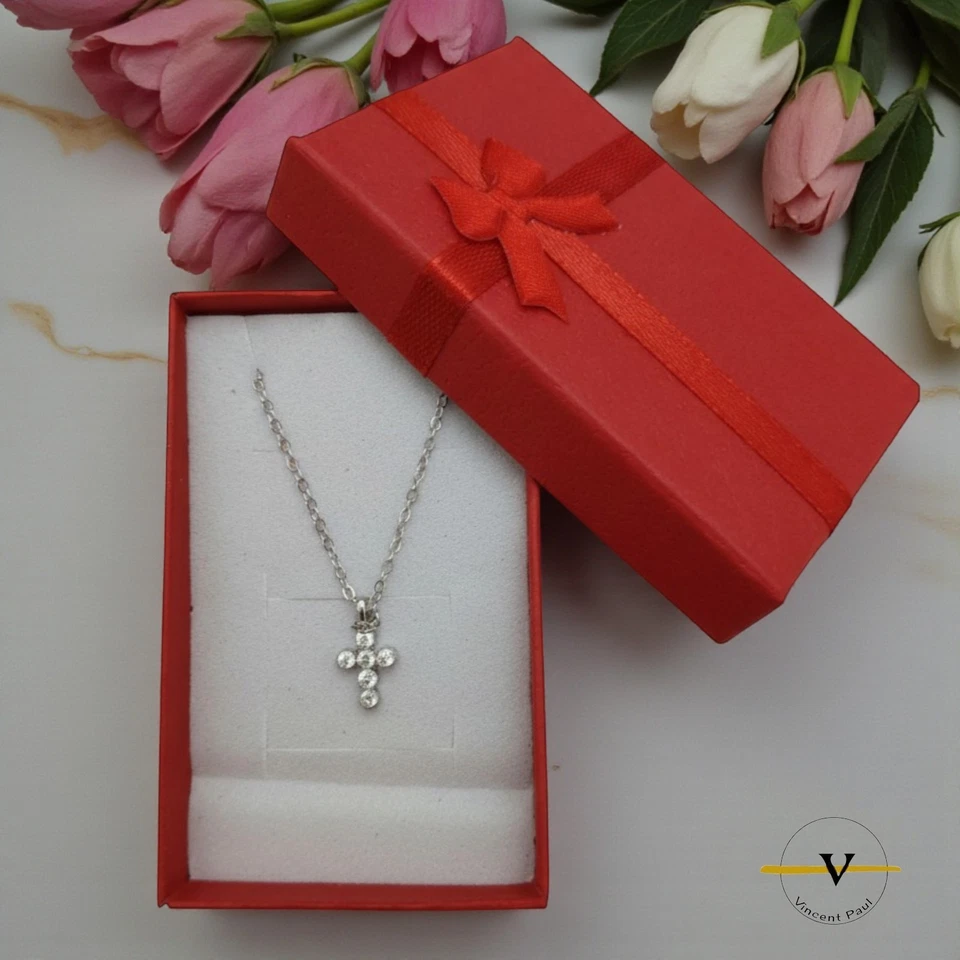 COLLANA  DONNA CON CROCE IN ARGENTO 925 RODIATO ZIRCONI BIANCHI RAGAZZA REGALO - Immagine 4 di 4