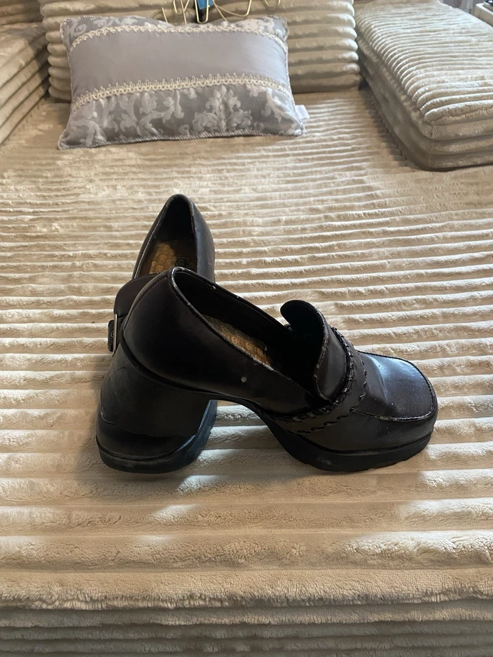 Винтажные черные кожаные мокасины на платформе American Eagle размер 9 - Изображение 2 из 3