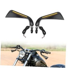 Motorcycle Side Mirror with LED Turn Singal Lights - 8mm Rear View Black