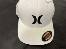 HURLEY Hat Cap WHITE BLACK FlexFit L XL Stretch Fit Curve Brim Sewn Logo NEW