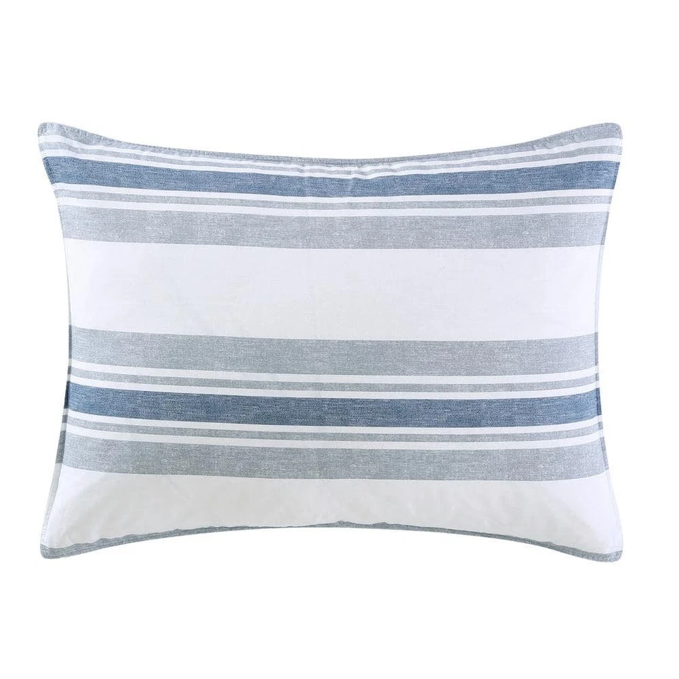 Conjunto de edredom Nautica listrado algodão king poliéster máquina de lavar 3 peças azul - Imagem 4 de 4