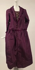 EDWARDIAN TEENS RED WINE SILK TAFFETA DRESS W CHENILLE EDGING  EMB FRONT 