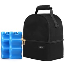 Breastmilk Cooler Bag With 2 Ice Packs Fits 6 Bottles Black Double Layer Travel