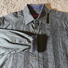 Robert Graham Shirt Mens XL Flip Cuff Vertical Jacquard Textured Paisley Dress