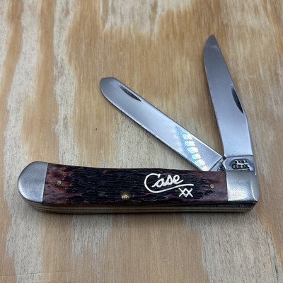 Case XX 2001 Cranberry Silver Script Jigged Bone Full Size Trapper