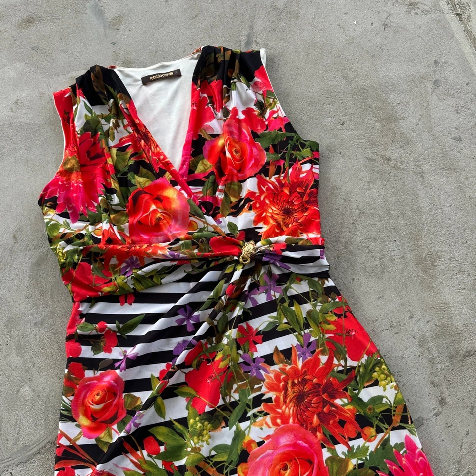 Vestido midi floral vintage Roberto Cavalli rojo melat para mujer talla M Foto 3 de 4