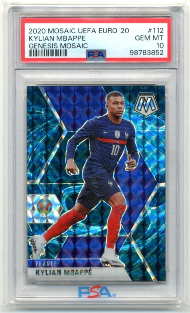 2020 Panini Mosaic UEFA #112 Kylian Mbappe Genesis Prizm SSP PSA 10 Gem Mint