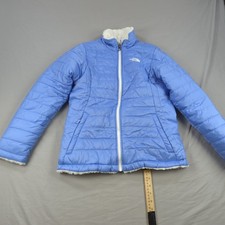 North Face Reversible Mossbud Jacket Girls XL 18 Baby Blue Puffer Fleece