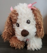 Gently Used Fuzzy Dog Purse-Tote-Plush-Pink Bows-Kids-Cream-Brown
