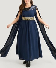 Bloomchic Dress Womens Plus Size 14-16 Blue Sequin Gold Roman Royalty Event Long