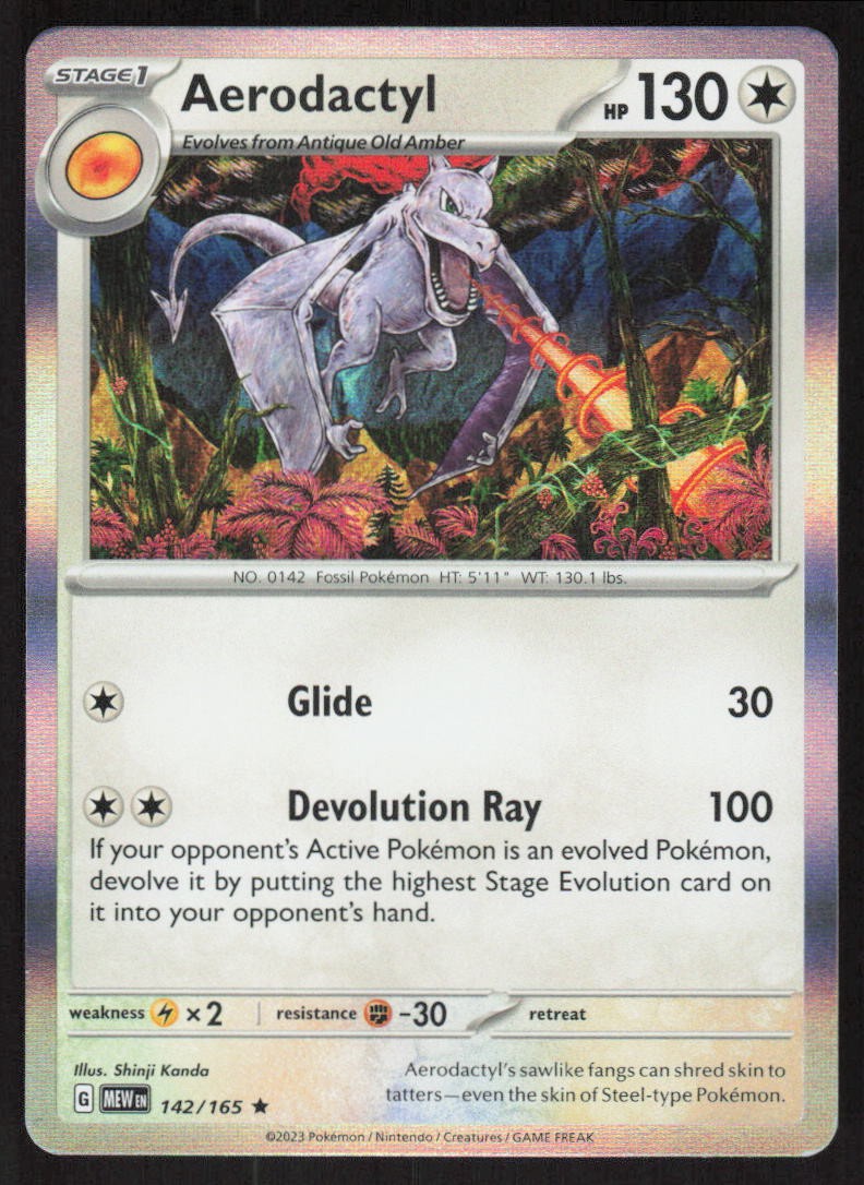 Pokemon Aerodactyl Rare 142/165 SV: Scarlet & Violet 151 Holofoil NM