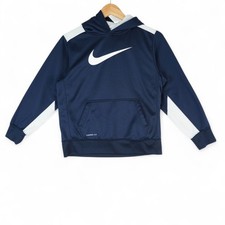 Nike Hoodie Youth Boys L Navy Blue White Center Swoosh Therma Fit Sweatshirt