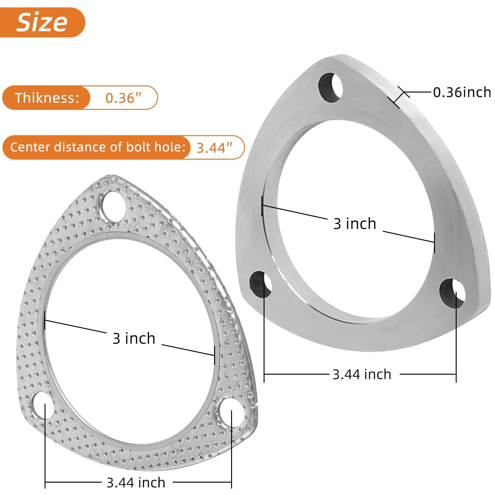 Stainless Steel Exhaust Flange Connection Kit 3 Bolt 3 inch/76mm Exhaust Flan...