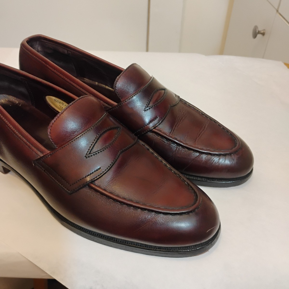 ハードディスク　新品 Edward Green X Paul Stuart Leather Mens Burgundy Loafers Size 7 D