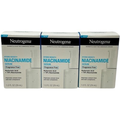 Lot of 3 Neutrogena Hydro Boost+ Niacinamide Face Serum Fragrance Free 1 oz.