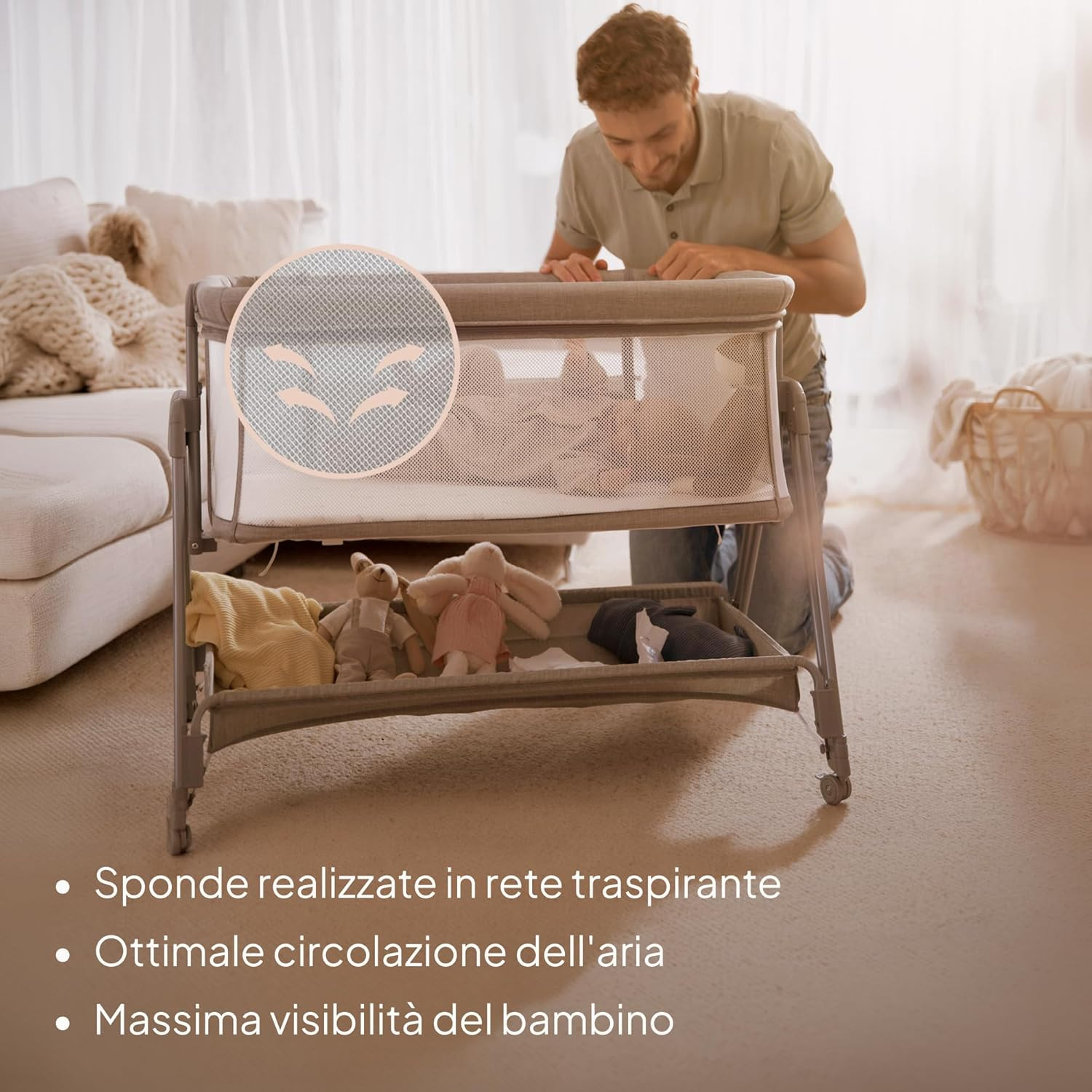 LUNA Lettino Portatile Con Materasso, Co-Sleeping, Da Neonato a 9Kg, Altezza E I foto 5