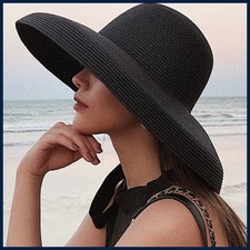 Women's Wide Brim Straw Panama Sun Hat Summer Beach Cap