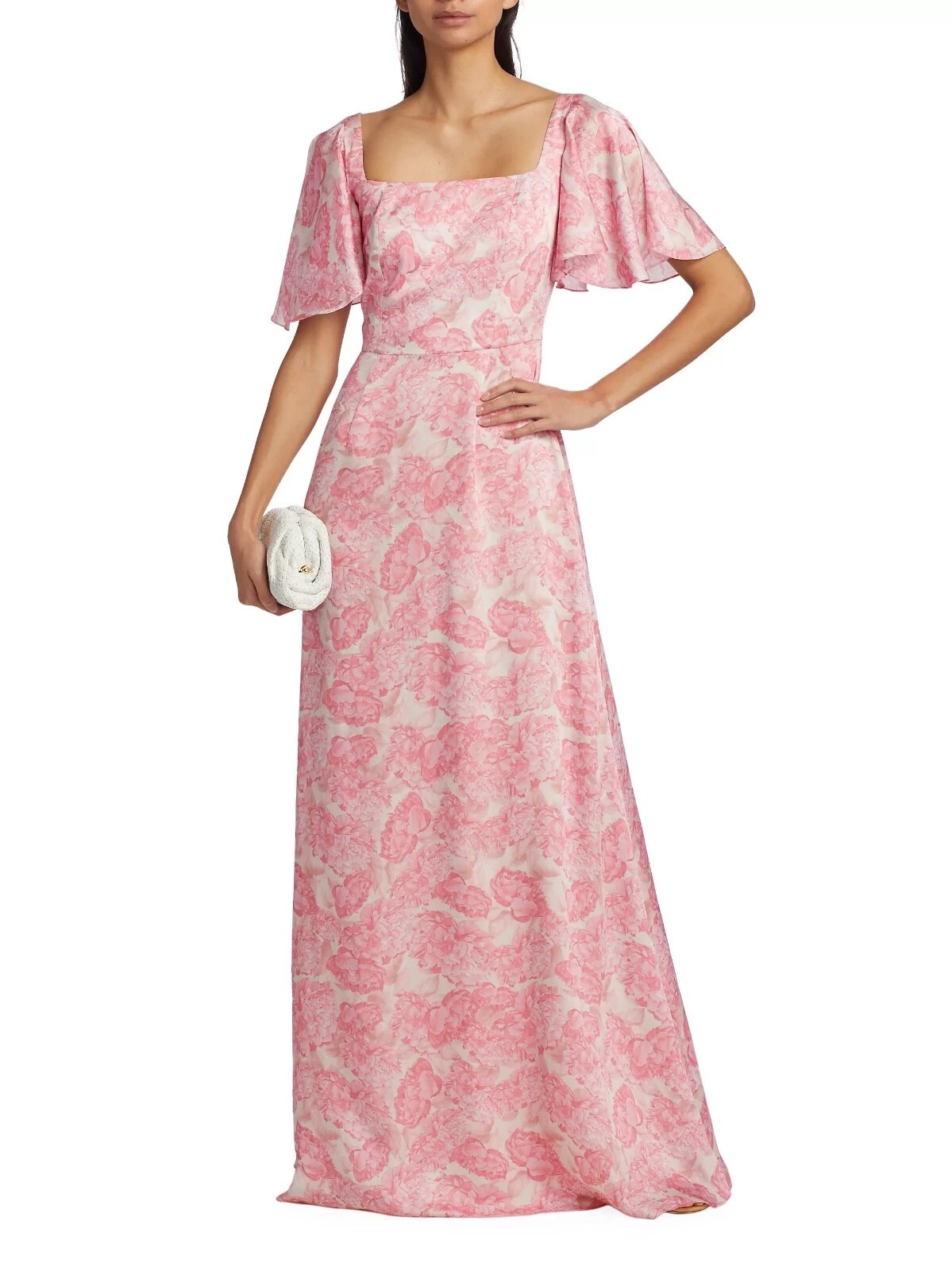 SACHIN & BABI Plus Size 22 Aurora Gown Rouge Damask Rose Flutter Sleeve Maxi