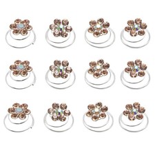 Newstarfactory Rhinestone Studded Collection Flower Spiral Hair Pin Pack of 12