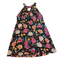 As U Wish Floral Halter Dress Black Multi Color Ruffle Keyhole Medium