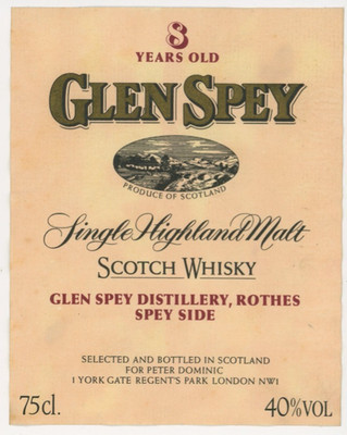 1960s-70s 8yr Old Glen Spey Highland Scotch Whisky Label #KI
