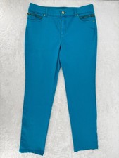 Chico  s So Slimming Turquoise Slim Leg Jeans Zipper Pockets Size 1/8