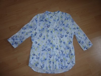 Eterna Damen Bluse Tunika 40 blau grün Muscheln 100% Baumwolle Neu