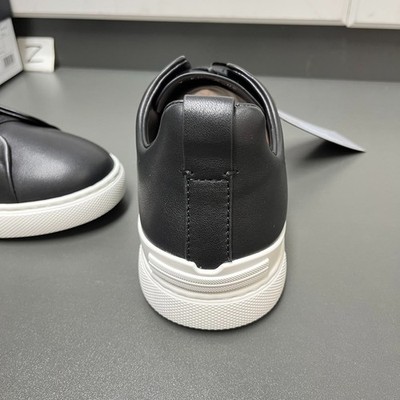 Zegna Triple Stitch Black Leather Sneakers Men's Luxury Low Top