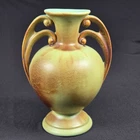 Post Red Wing Rum Rill Art Deco 10" vase in Forest Green Aqua and Brown Drip