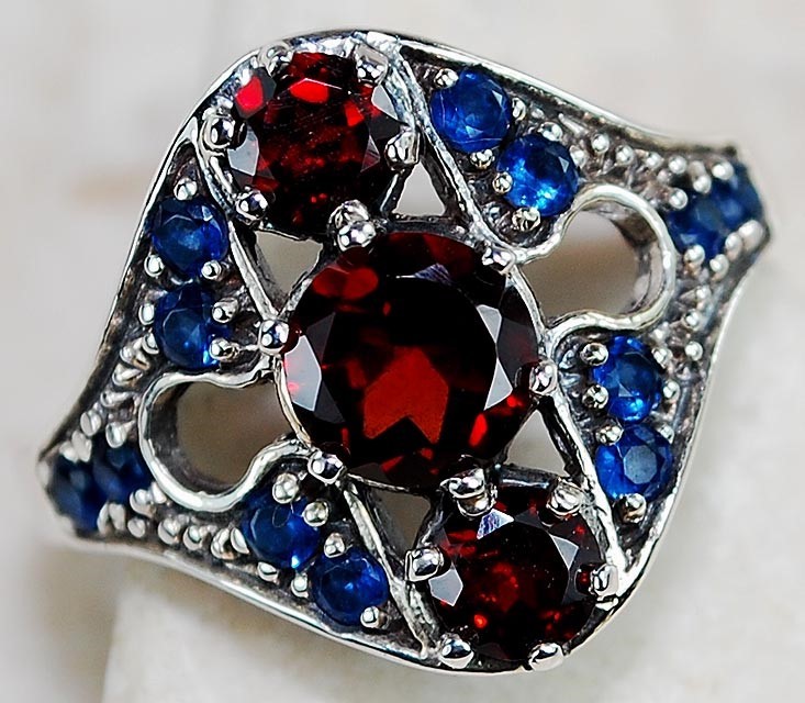 4CT Fire Garnet 925 Solid Sterling Silver Filigree Ring Sz 7 F3-8