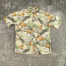 Vintage Pierre Cardin Shirt Mens Large Beige Floral Hawaiian Rayon Button Up 90s
