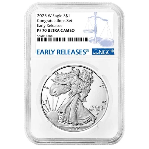2025-W Proof $1 American Silver Eagle Congratulations Set NGC PF70UC ER Blue