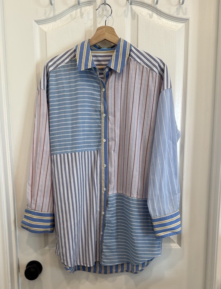 J.McLaughlin Patchwork Multi Stripe Button Down T… - image 2